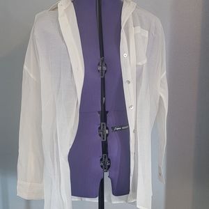 White button down, sheer black shirt